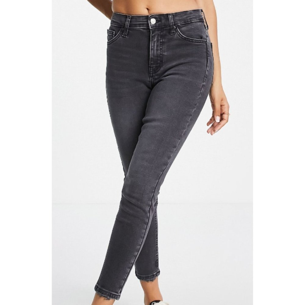 Topshop Washed Black Abraded Hem Jamie Skinny Jeans